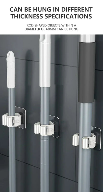 Self-Adhesive Mop & Broom Holder | Wall Mounted No-Drill Storage Hook