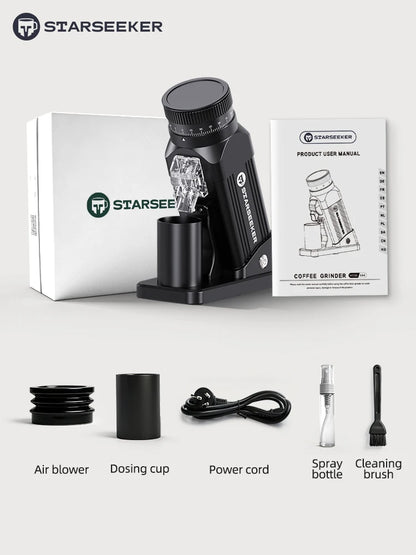 STARSEEKER E64 Electric Coffee Grinder | 64mm Titanium Flat Burr | Stepless | Black / Silver / White