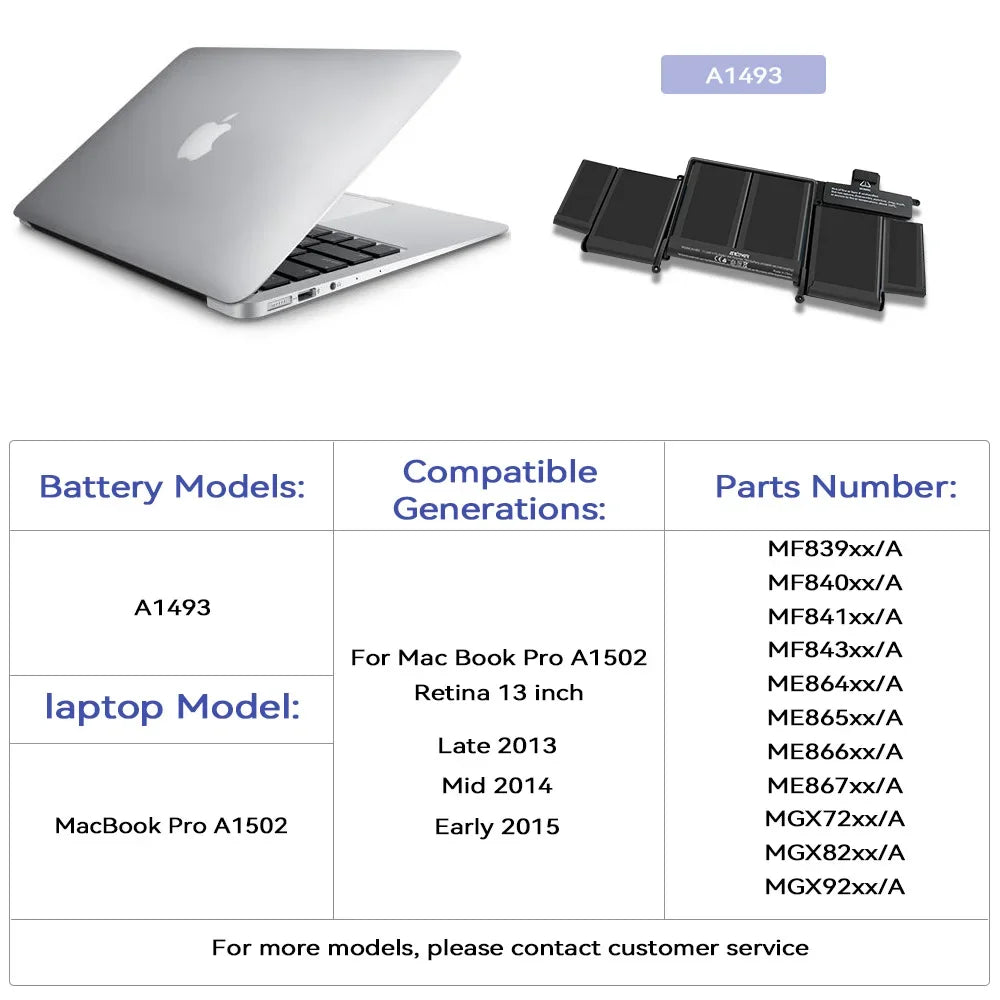 SKOWER A1493/A1582 MacBook Pro 13" Retina Battery — A1502 (Late 2013, Mid 2014, Early 2015)