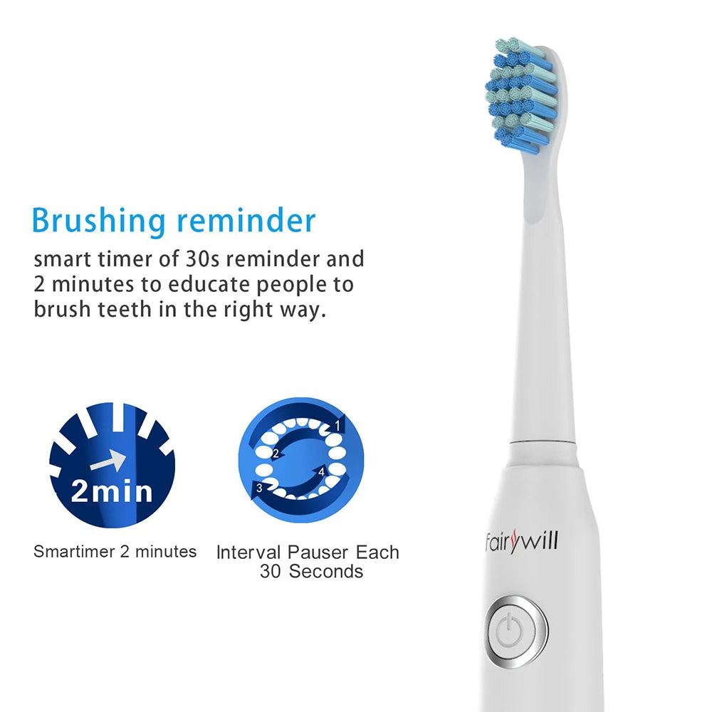 Fairywill FW-D7 Electric Sonic Toothbrush | USB Rechargeable, Waterproof, 8 Replacement Heads