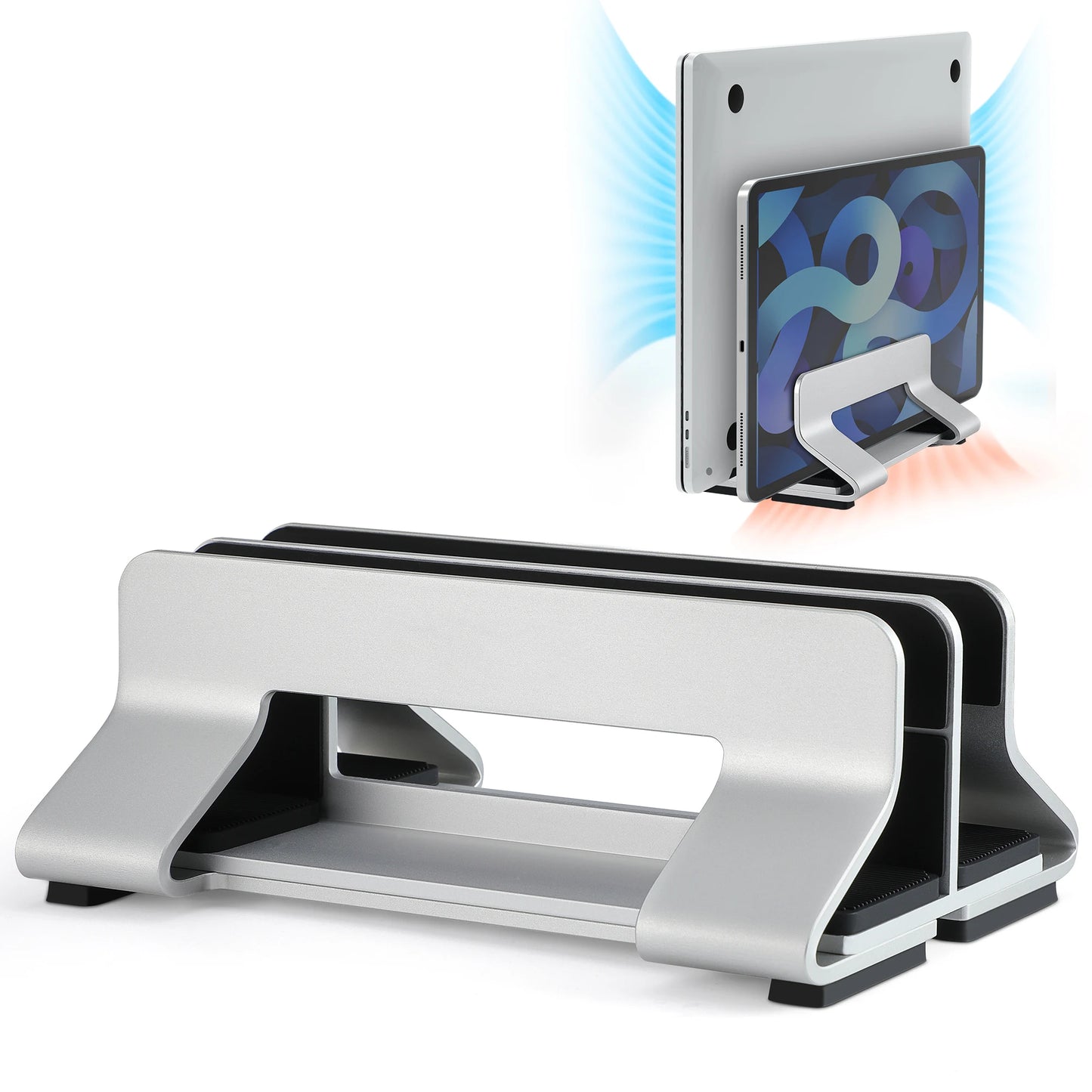 Aluminum Vertical Laptop Stand – Tool-Free, Adjustable 12–30mm, for MacBook, Lenovo, HP, Dell and More