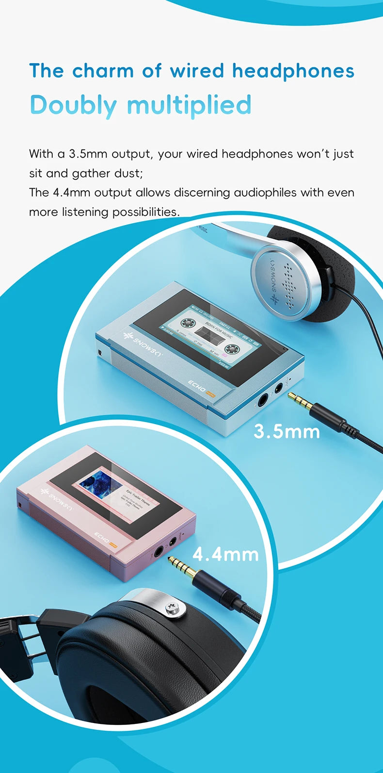 FiiO Echo Mini HiFi Bluetooth MP3 Player – 15Hrs, 3.5mm & 4.4mm Output, Pure Music