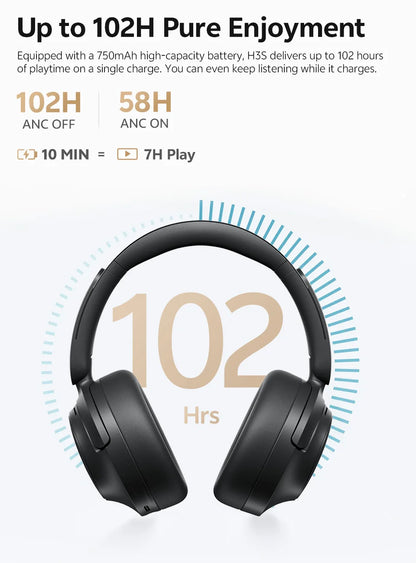 QCY H3S ANC Over-Ear Headphones – -56dB, LDAC, Dual Driver, Bluetooth 6.0, 102Hrs