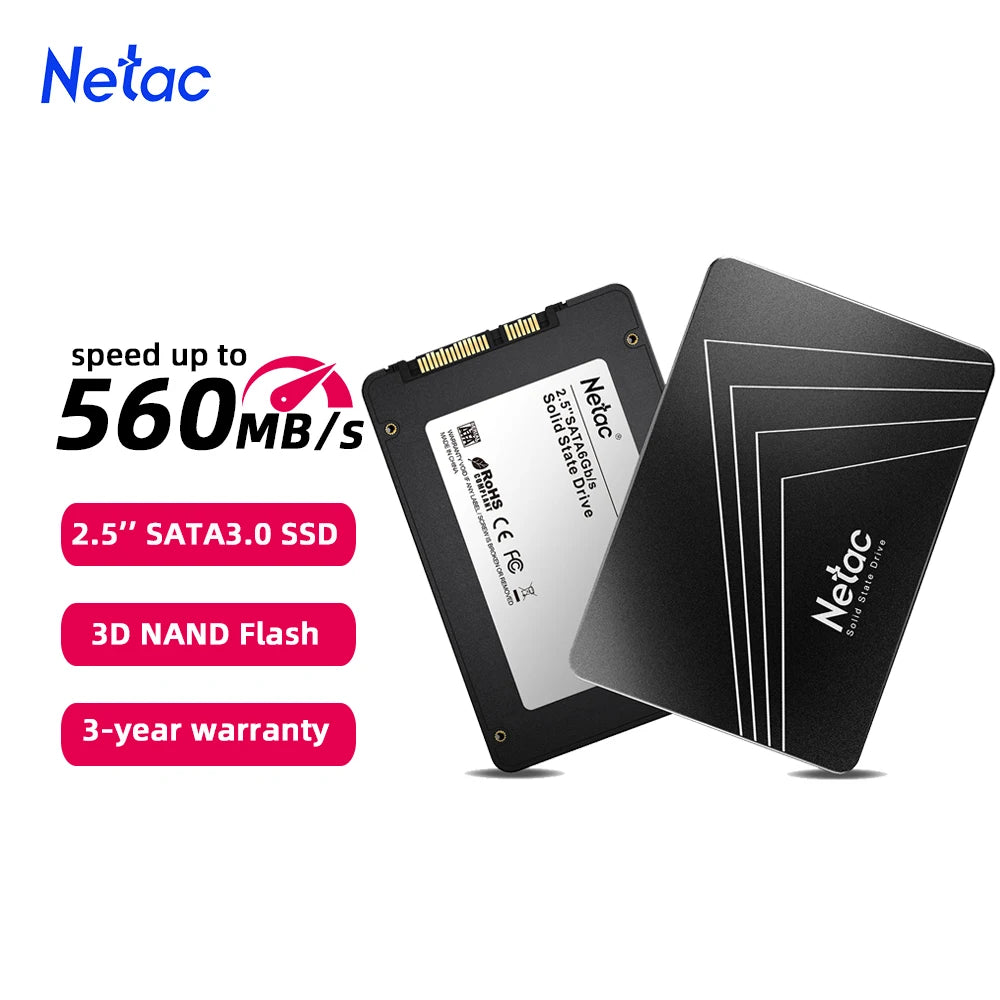 Netac SSD SATA 2.5" Internal – 256GB / 480GB / 512GB / 1TB / 2TB for Laptop & PC