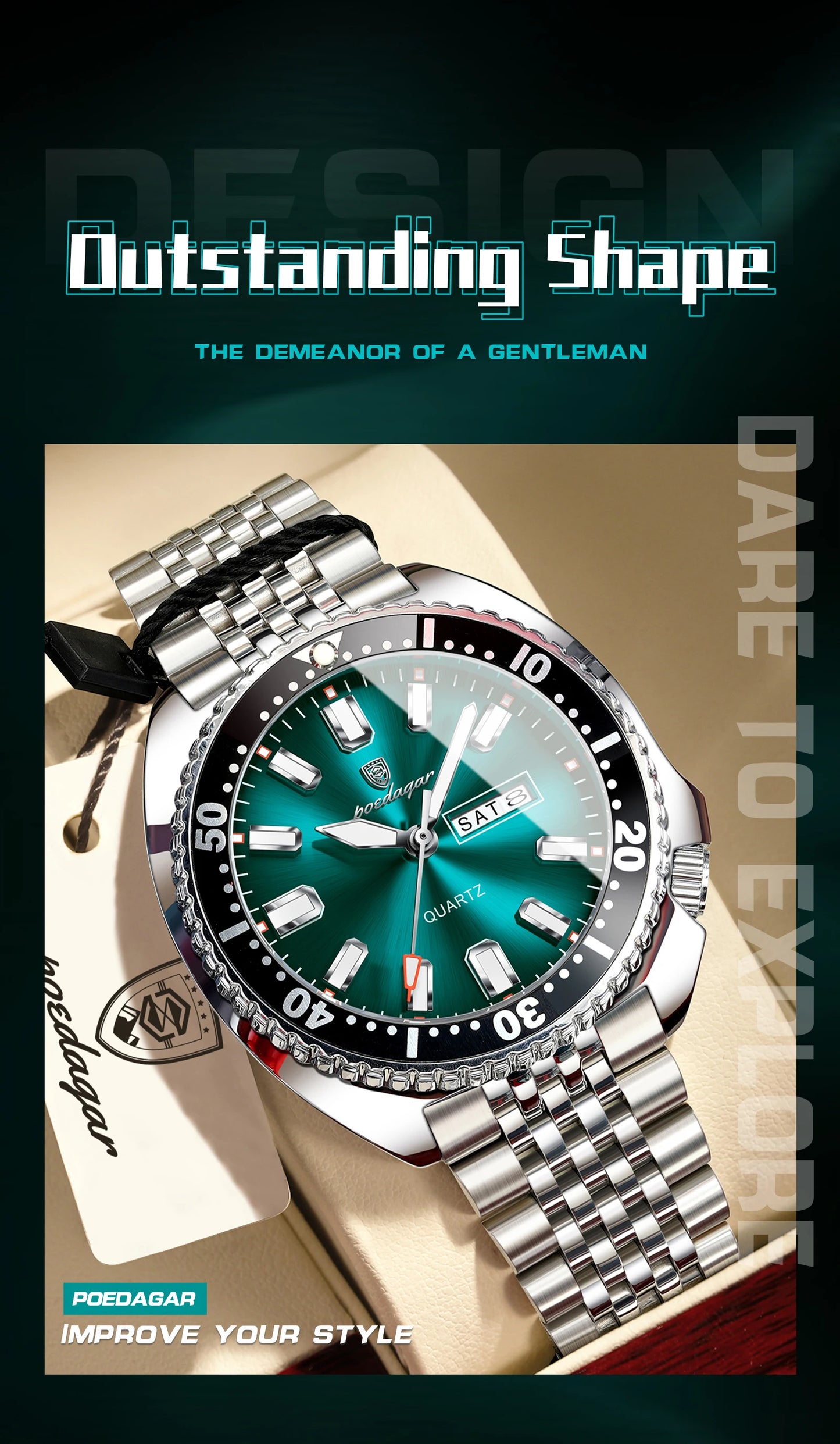 POEDAGAR Luxury Men's Quartz Watch – Date, Week, Luminous & Waterproof Stainless Steel