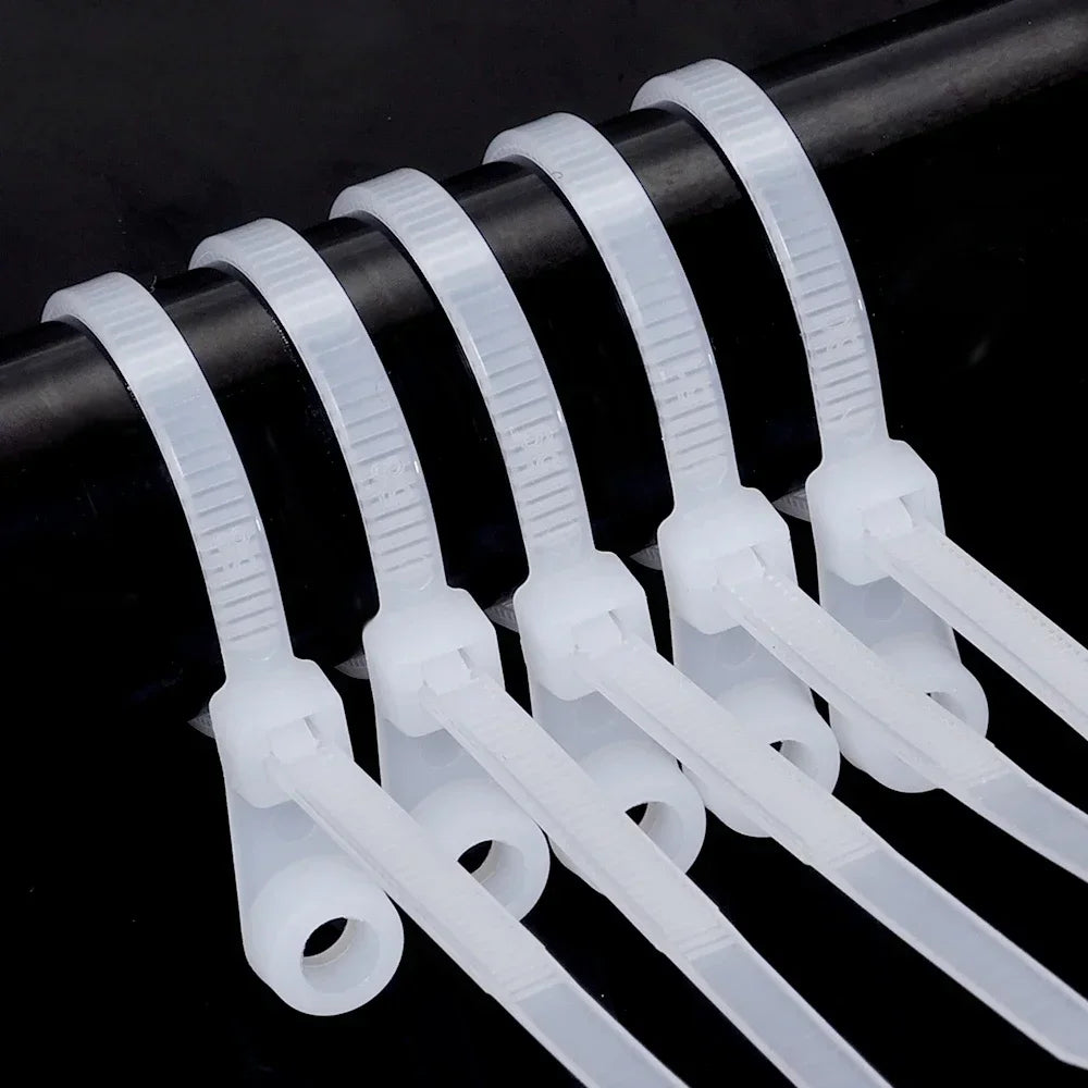Self-Locking Nylon Cable Ties with Screw Hole Mount 100–200pcs