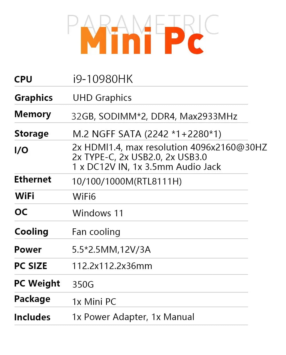 Mini PC Windows 11 Pro — Intel Core i9 10980HK, 32GB RAM, 1TB/2TB SSD, 4K, WiFi6