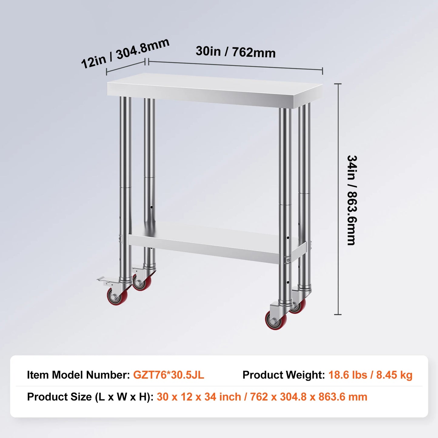 SucceBuy Stainless Steel Commercial Kitchen Worktable – Shelves & Caster Wheels
