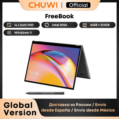 CHUWI FreeBook 13.5" 2-in-1 Laptop — Intel N150, 16GB LPDDR5, 512GB SSD, FHD Touch, WiFi 6, Windows 11