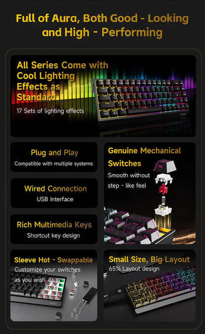 AJAZZ NK68 V2 Gaming Mechanical Keyboard | Hot-Swap | RGB Backlight | 68 Keys | Red Switch | USB