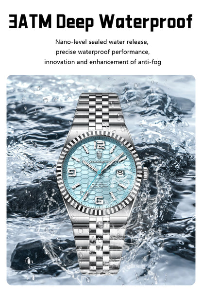 POEDAGAR Men's Luxury Watch – Stainless Steel, Waterproof, Luminous, Date Display, With Box