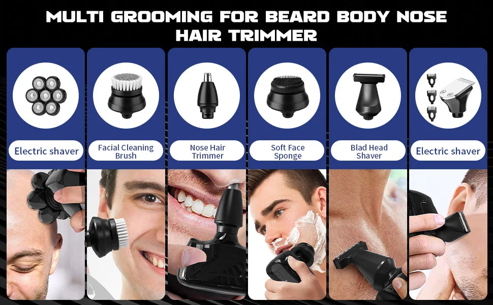 SEJOY 7D Head Shaver for Men – 6-in-1 Electric Razor, Nose Trimmer, Waterproof, 85min Runtime
