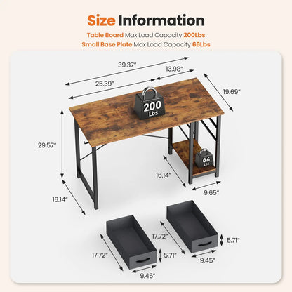 JHK Computer Desk with 2 Fabric Drawers | 40" & 47" Reversible Storage