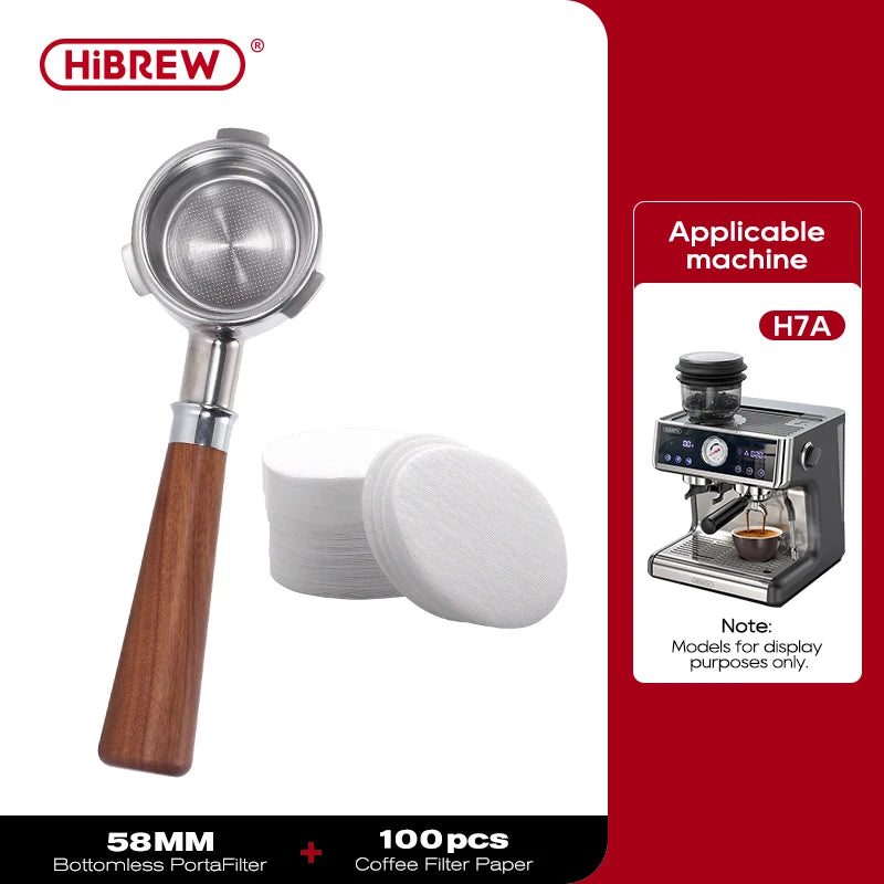 HiBREW Bottomless Portafilter 51mm / 58mm | Filter Basket | H10A / H10B / H7A / H10 Plus / H11 / H13 Compatible