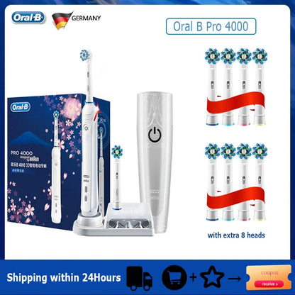 Oral-B Pro 4000 Electric Toothbrush – 3D Action, Pressure Sensor, 4 Modes, Gum Care, Waterproof