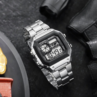 YIKAZE Men's Military LED Sport Watch - Luxury Stainless Steel Strap, Waterproof Digital Wristwatch