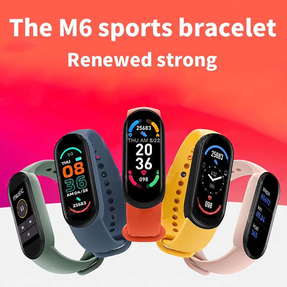 R.E.D. Shopping M6 Smart Fitness Bracelet with heart rate monitor, sleep tracking, and IP67 waterproof design, shown in black.