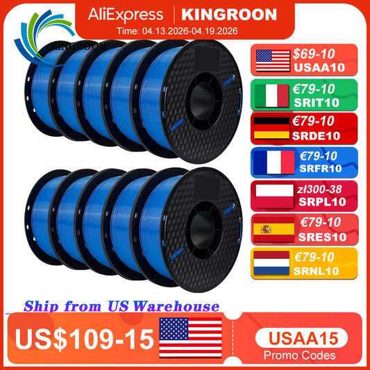 3D Printer Filament Bundle – 10KG, 1.75mm PLA / PETG, 10 Rolls, Mixed Colors & Materials, Fast Ship