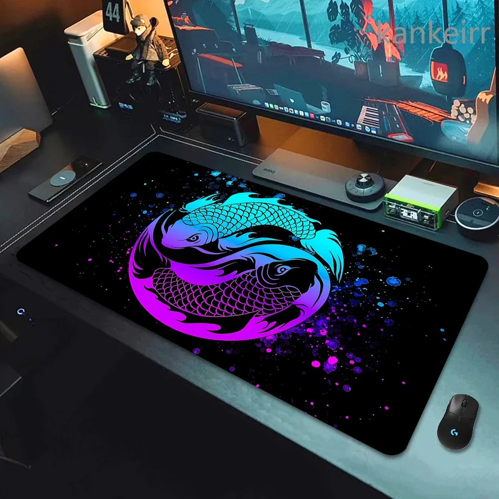 Koi Fish Taichi XXL Gaming Deskmat 90x40 – Natural Rubber, Anti-Slip, Smooth Surface