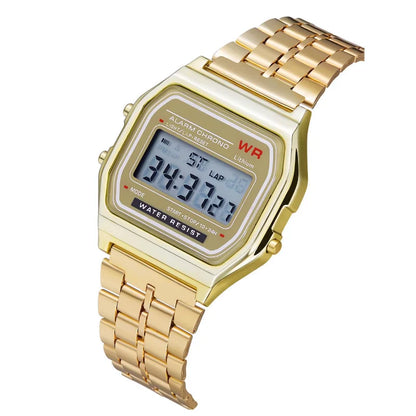 F91W LED Digital Sports Watch - Steel Band, Multi-Function, Unisex Business & Casual Clock