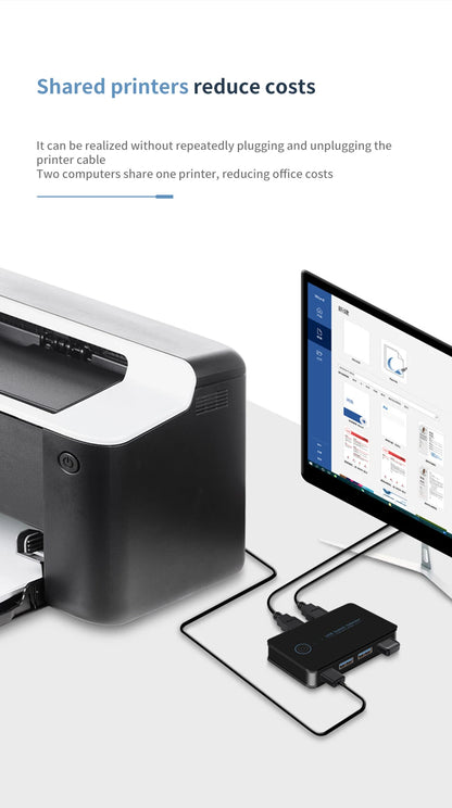 USB 3.0 KVM Switch – 2 Inputs, 4 Outputs, Shared Keyboard Mouse Printer Hub