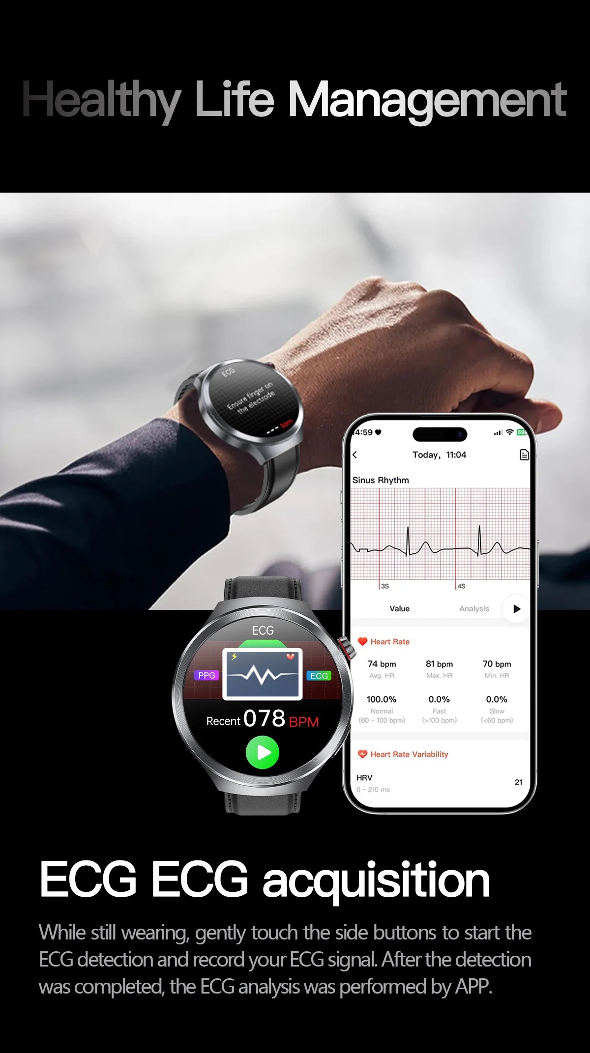 2025 Health Smart Watch – ECG+PPG, Blood Pressure, Blood Oxygen, Uric Acid, Bluetooth Call