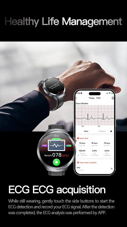 2025 Health Smart Watch – ECG+PPG, Blood Pressure, Blood Oxygen, Uric Acid, Bluetooth Call