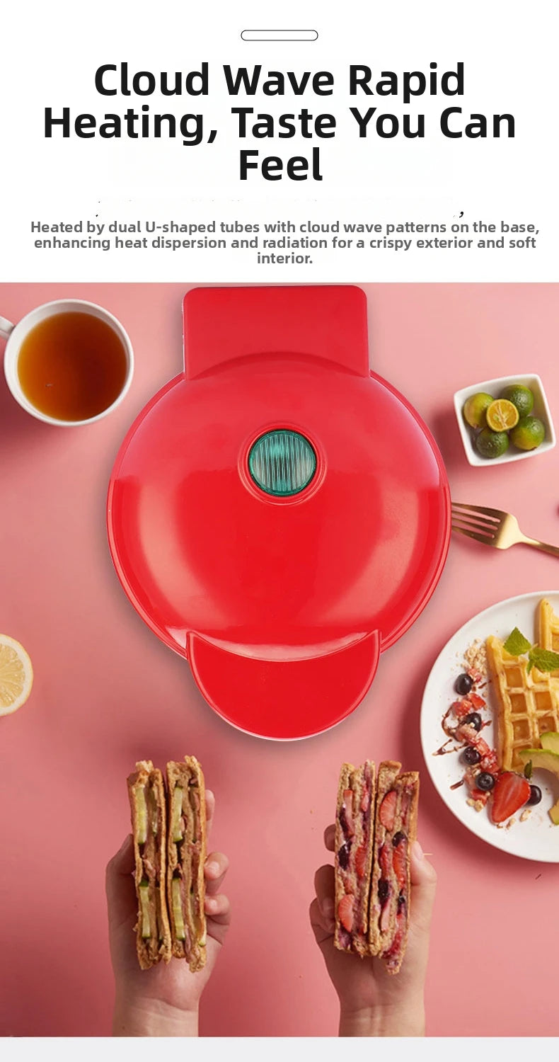 Mini Electric Waffle Maker – Double-Sided Heating, Sandwich & Breakfast Maker | Round & Heart Shape | US/EU/UK