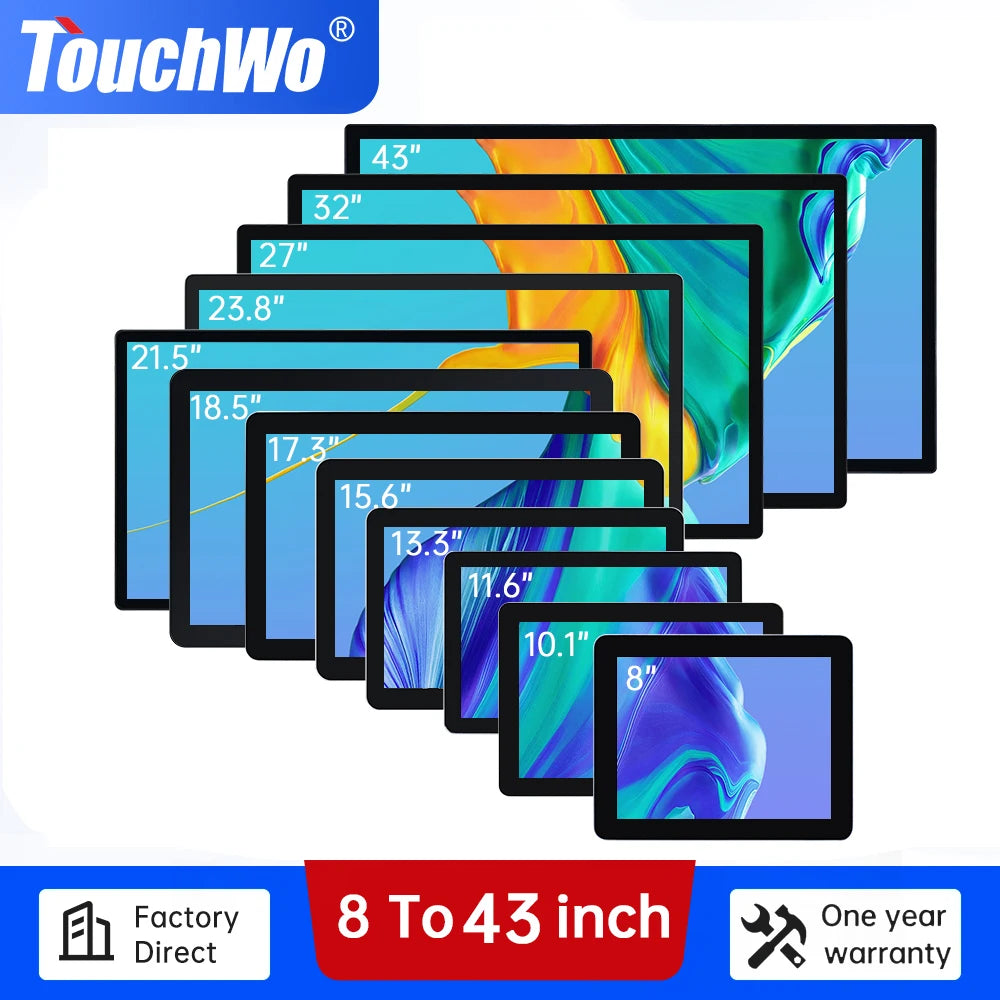 8-inch to 43-inch wall mount PCAP multi-touch all-in-one computer from R.E.D. Shopping, featuring an sleek interactive touchscreen display.