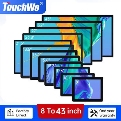 8-inch to 43-inch wall mount PCAP multi-touch all-in-one computer from R.E.D. Shopping, featuring an sleek interactive touchscreen display.