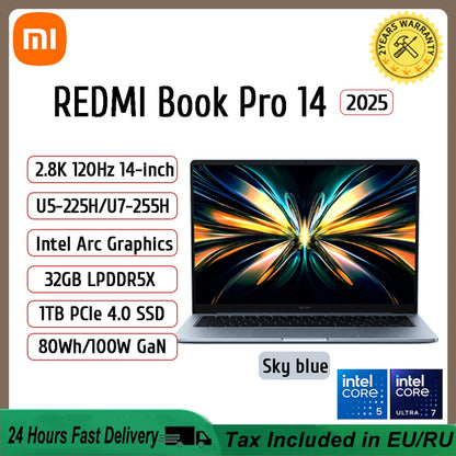 Xiaomi Redmi Book Pro 14 2025 — Intel Ultra5/Ultra7, 16/32GB RAM, Up to 2TB SSD, 2.8K 120Hz