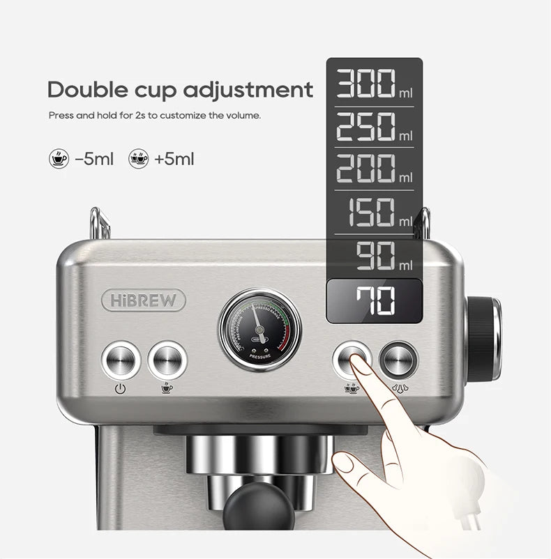 HiBREW H10A 20Bar Semi-Automatic Espresso Machine – 58mm Portafilter, Metal Case