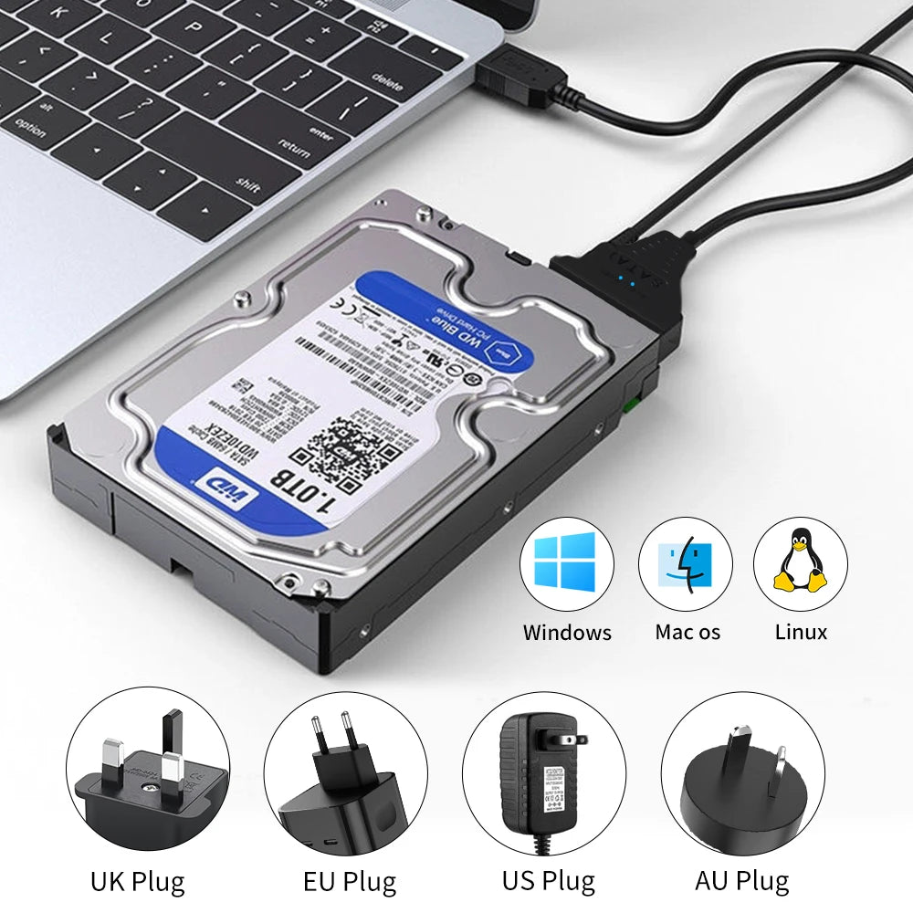 USB 3.0 to SATA Cable for 2.5"/3.5" HDD & SSD – with 12V/2A Power Adapter