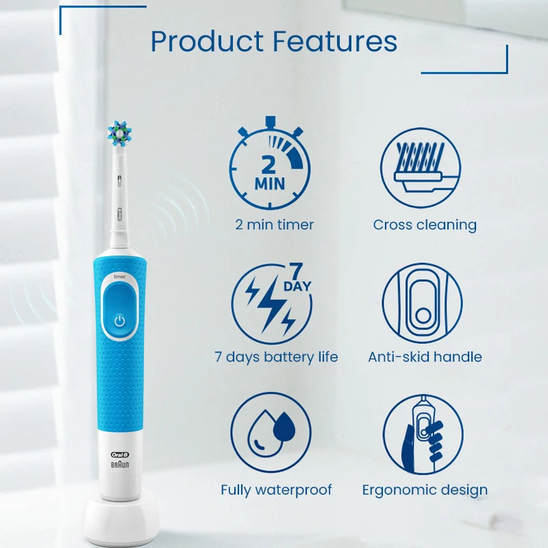 Oral-B D100 Vitality Electric Toothbrush – 2D Cleaning, 10000RPM, Timer, Inductive Charger