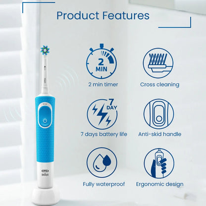 Oral-B D100 Vitality Electric Toothbrush – 2D Cleaning, 10000RPM, Timer, Inductive Charger