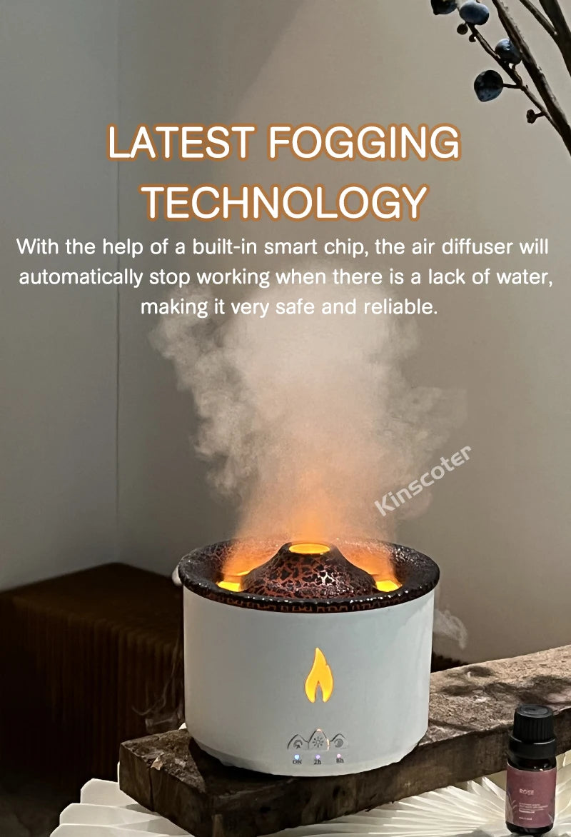 KINSCOTER Volcano Flame Aroma Diffuser & Humidifier 360ml – Jellyfish Smoke Ring Effect