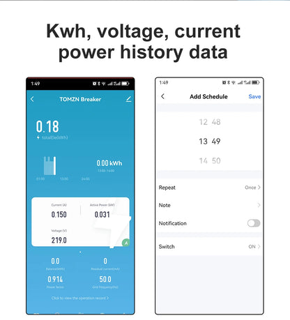 TOMZN 2P 63A TUYA WiFi Smart Circuit Breaker with Energy Monitoring