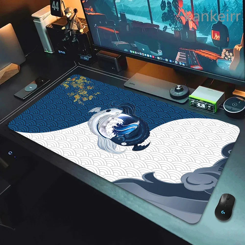 Koi Fish Taichi XXL Gaming Deskmat 90x40 – Natural Rubber, Anti-Slip, Smooth Surface