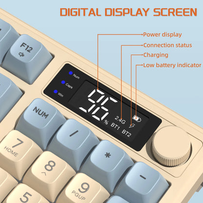 ZIYOU LANG Wireless Gaming Keyboard – Display Screen, Knob, BT/2.4GHz, Quiet Membrane, 3000mAh