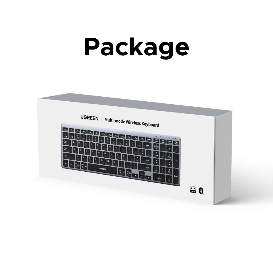 UGREEN Wireless Keyboard – Bluetooth 5.0 & 2.4G, 99 Keys, EN/RU Layout, USB-C Rechargeable | MacBook, iPad, PC, Tablet