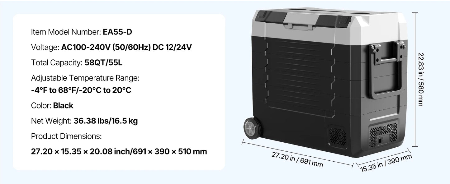 SucceBuy Portable Car Refrigerator 20L–55L | Compressor Cooler & Freezer | 12V/24V DC | Camping