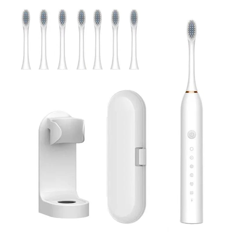 Xiaomi 6 Gear Sonic Electric Toothbrush with 8 brush heads, waterproof, rechargeable, featuring smart whitening technology.