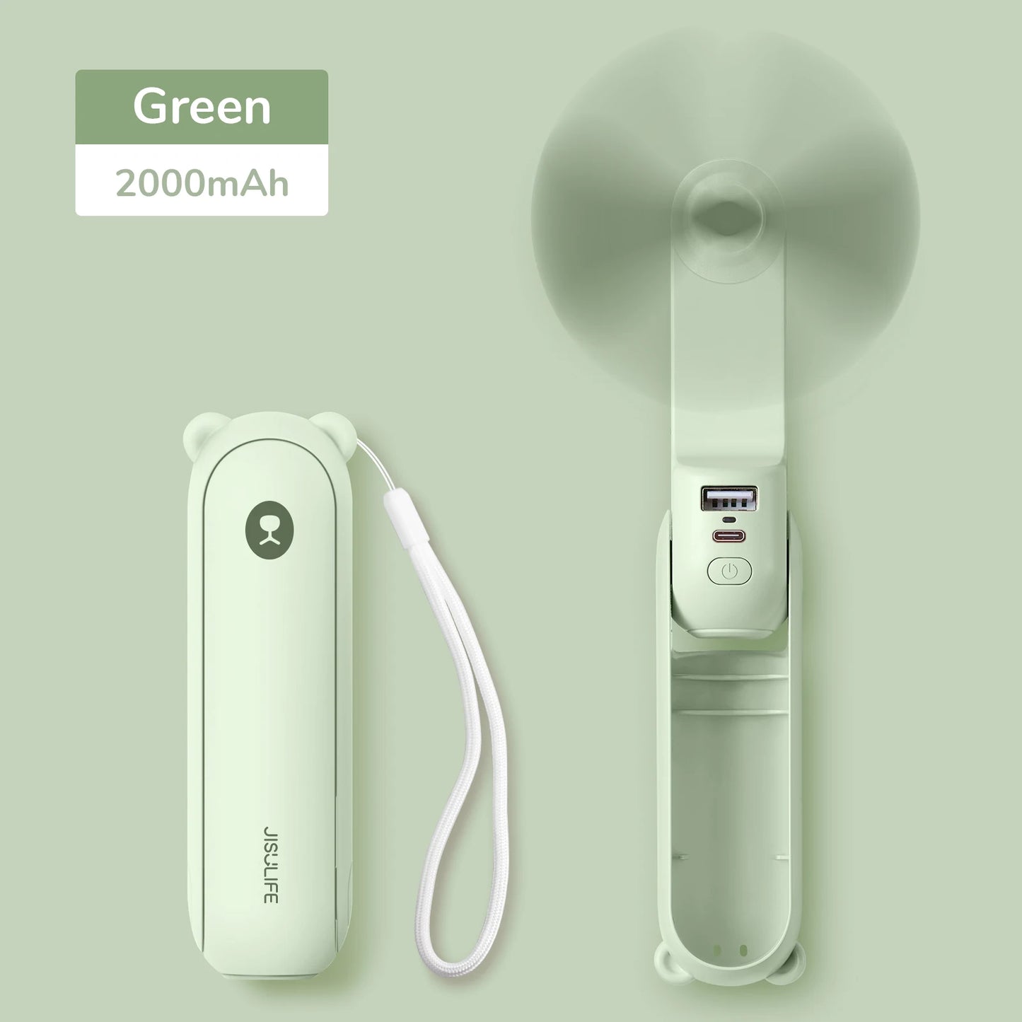 JISULIFE Portable Handheld Fan with Power Bank & Flashlight