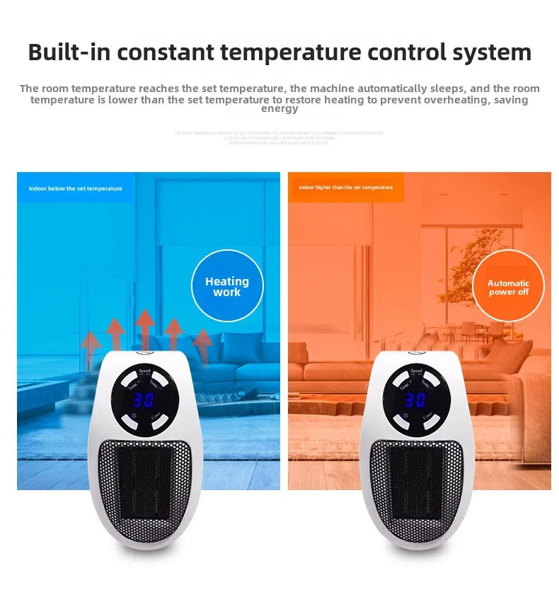 Eco Plug-In Electric Wall Heater — Energy Efficient, Low Noise, Portable Indoor Space Heater