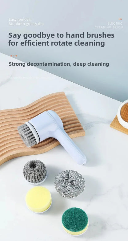 USB Rechargeable Electric Spin Scrubber – Multi-Surface Power Cleaning Brush for Kitchen & Bathroom