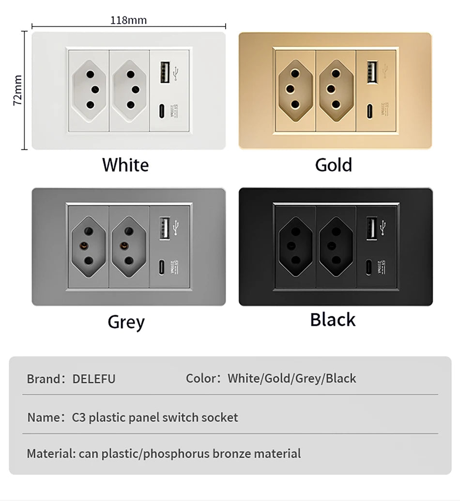 DELEFU Tempered Glass Smart Wall Socket with USB-C | Tuya WiFi | 10A–20A
