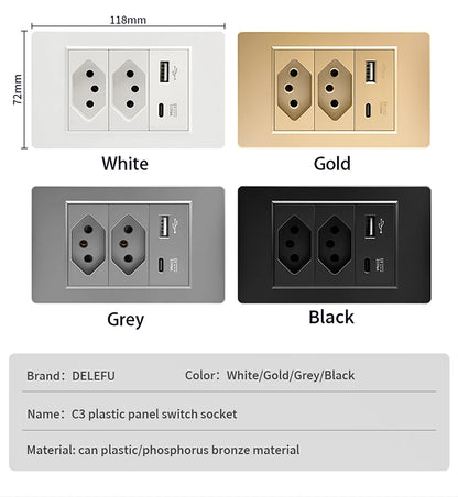 DELEFU Tempered Glass Smart Wall Socket with USB-C | Tuya WiFi | 10A–20A