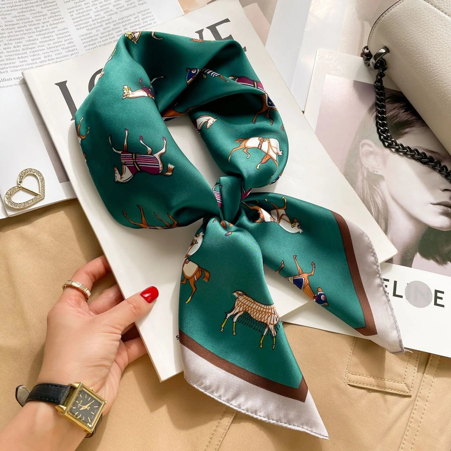 Fashion Square Silk Scarf by R.E.D. Shopping, versatile women’s hairband and neck shawl in elegant silk fabric.