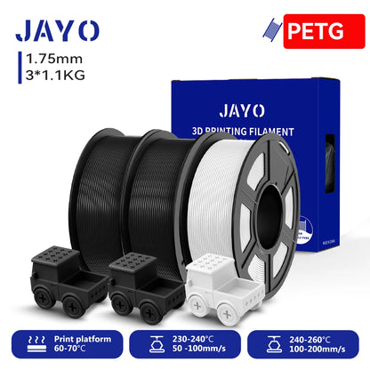 JAYO PETG/High Speed Matte PETG 3D Printing Filament 1.75MM Mix-Colors & No bubbles &Non-toxic For 3D Printer & Pen 3Rolls