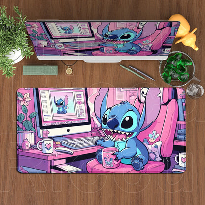Cute Anime XXL Gaming Mouse Pad – Kawaii Stitch Design, Lock Edge, Non-Slip Rubber